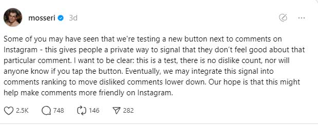 Instagram -The testing of new feature to make comments' more friendly