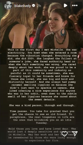 Blake Lively pay emotional tribute to Gossip Girl Costar Michelle Trachtenberg