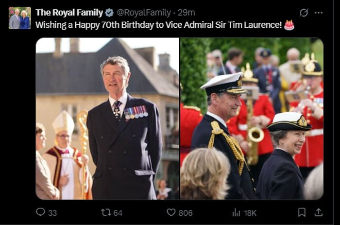 Buckingham Palace releases Princess Anne, Tim Laurence -Photos on Special Day