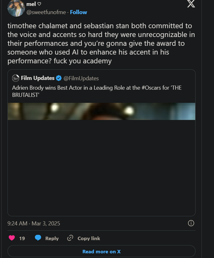 Oscar -Sseers anger over Adrien Brody's best actor wins