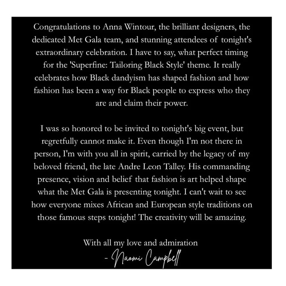 Naomi Campbell breaks silence on Met Gala Ban