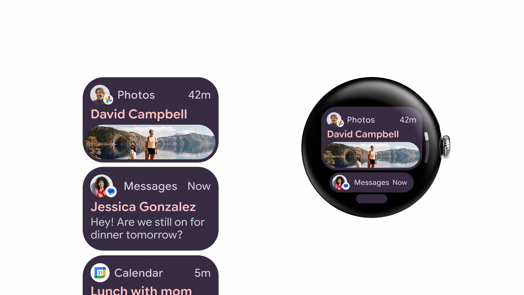 A gif showing wear us 6 and the new buttons that grow as they fill more of the clock screen