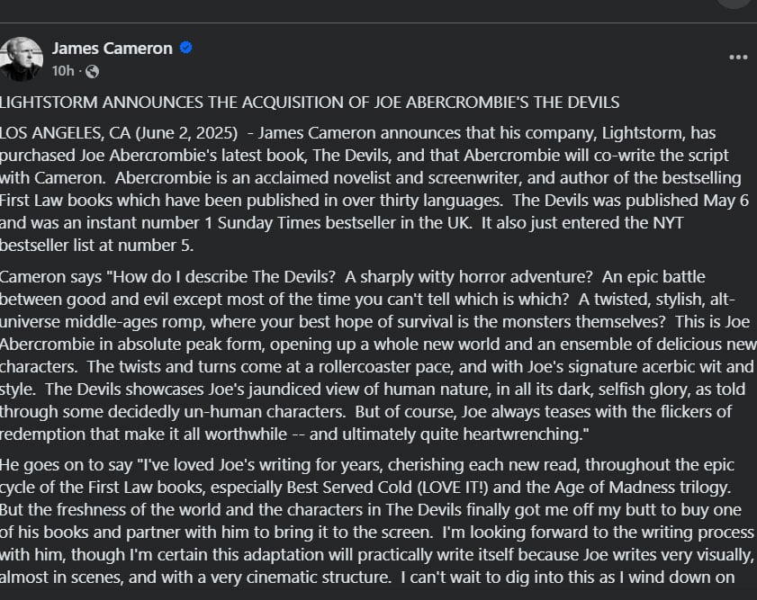 James Cameron has to work on big project in the middle of Avatar