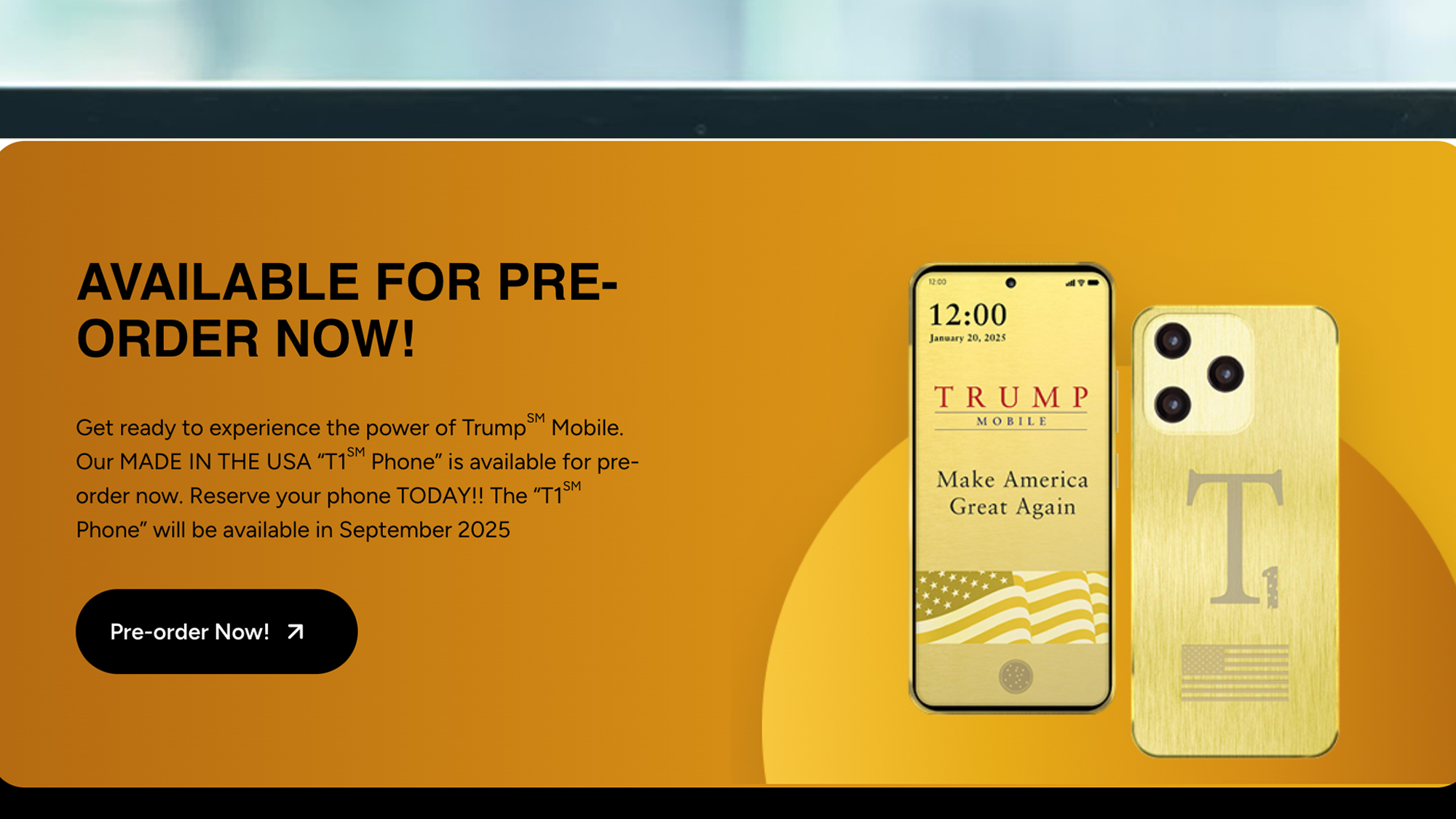 A portable screen showing the page order page for Trump Mobile T1