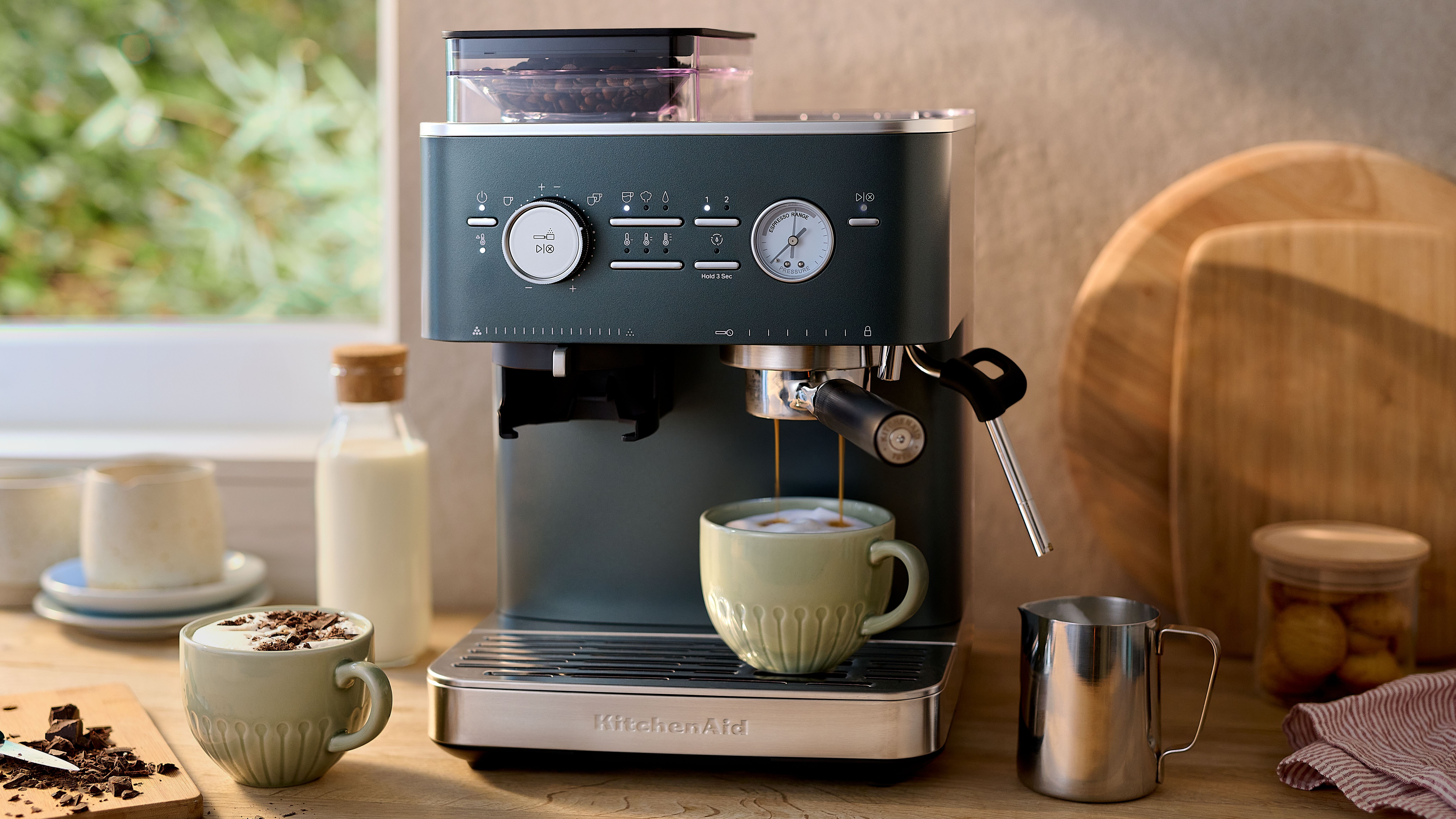 KitchenAid Semi Automatic Espresso Machine in Einer Green on Kitchen Course