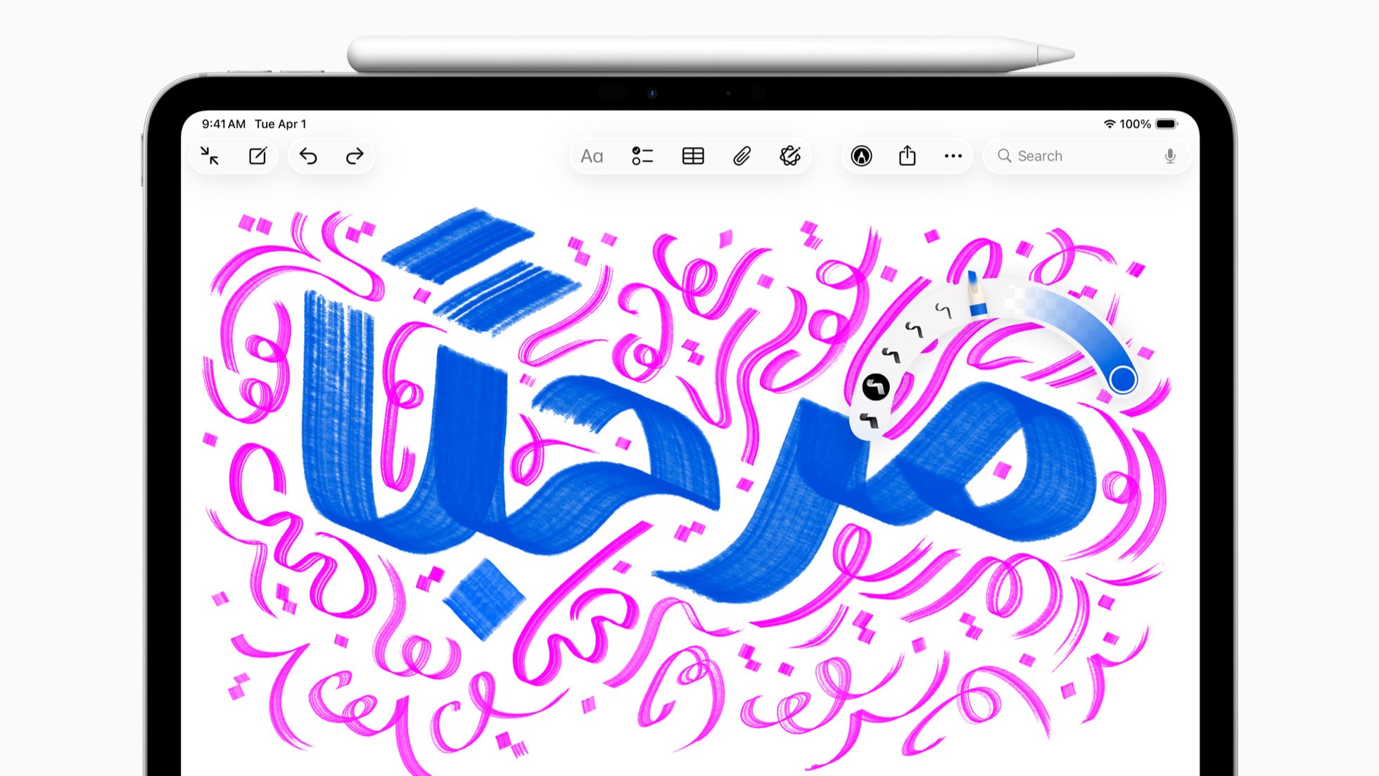 An image of an iPad showing a colorful hand -drawn graphics
