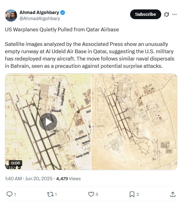 Satellite images show mass flight extracts from American base in Qatar