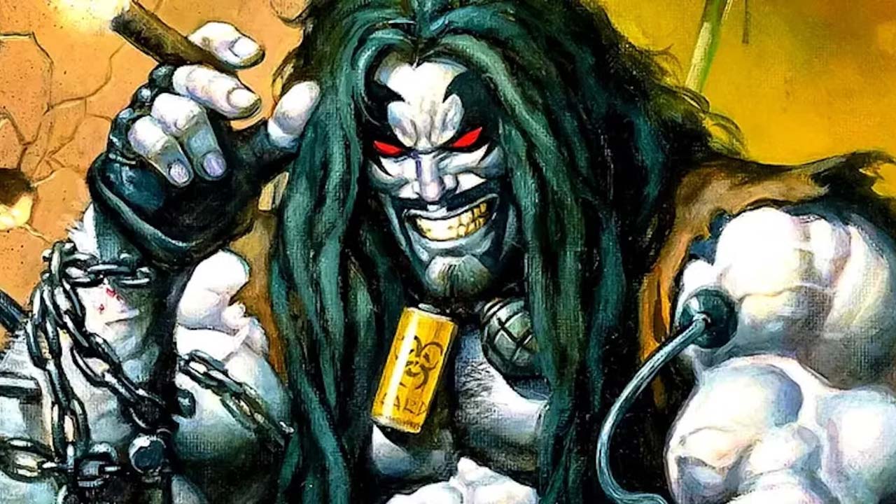 A screen shot of lobo that smiles and smokes a cigar in a DC cartoon