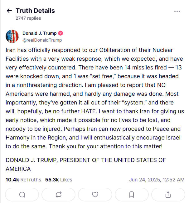 Iran rejects Trump's claim, says no truce yet