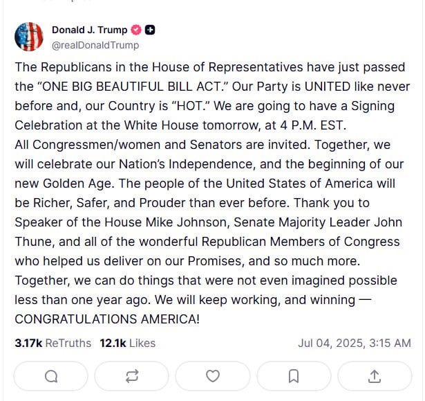 Trump to sign massive tax cuts, debt laws on Friday after narrow house gain