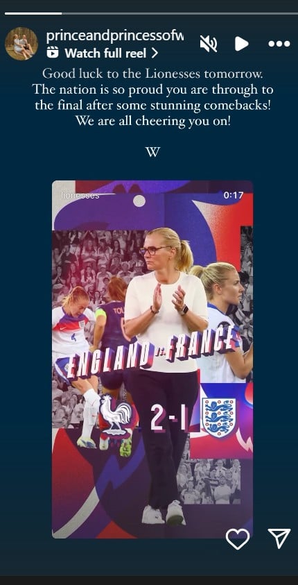 The prince of Wales encourages the lioness prior to the last match