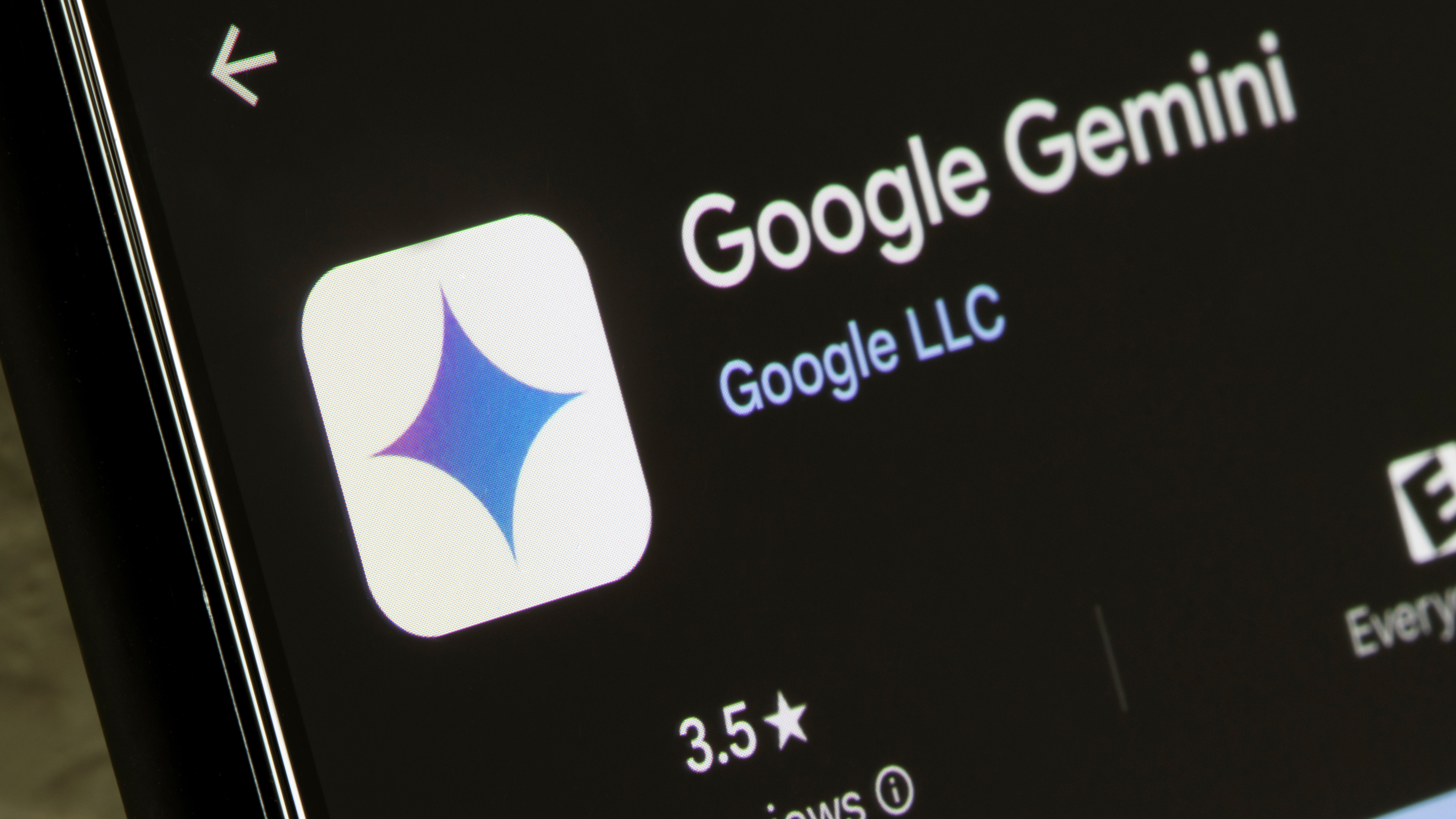 A super close-up of the Google Gemini app in the Play Store