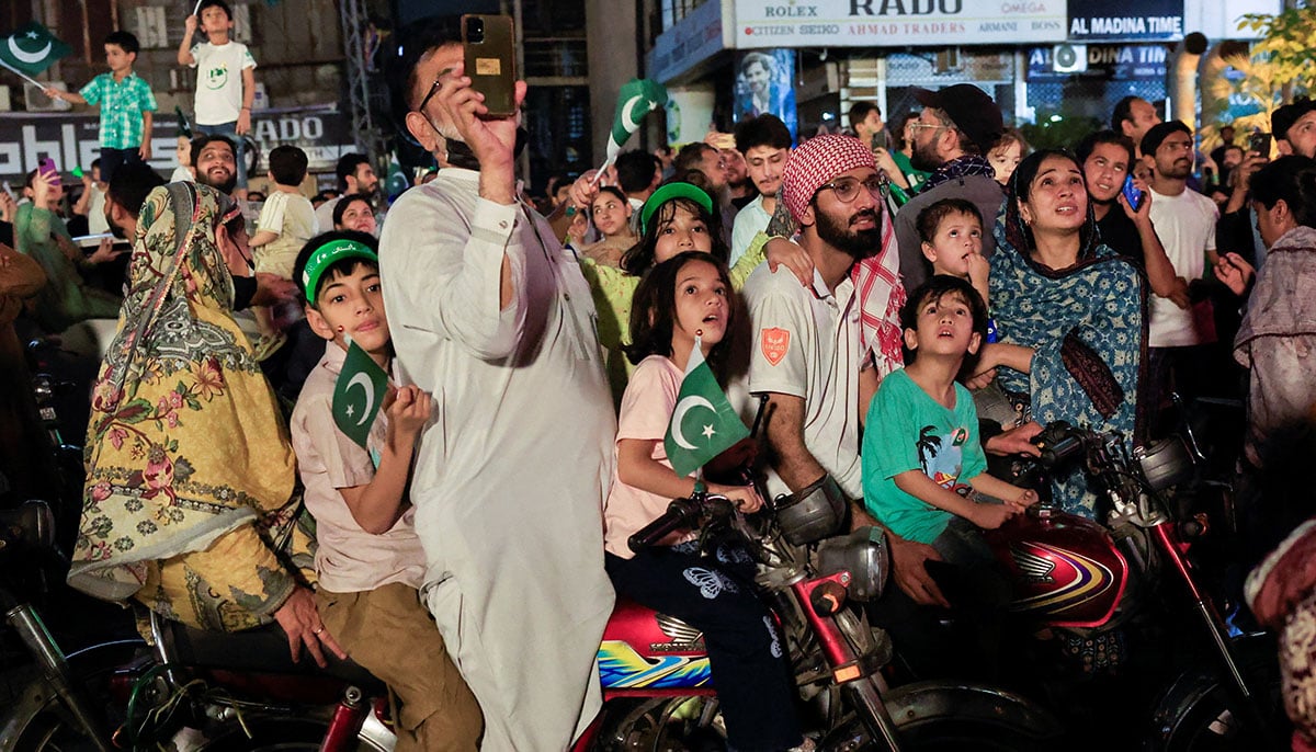 People see fireworks during Independence Day Celebration in Lahore on August 14, 2025. - Reuters