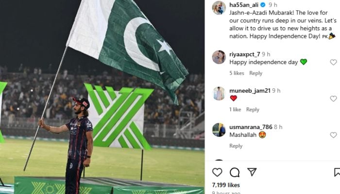 Hassan Ali commemorates August 14 with message to the nation. - Instagram/@ha55an_ali