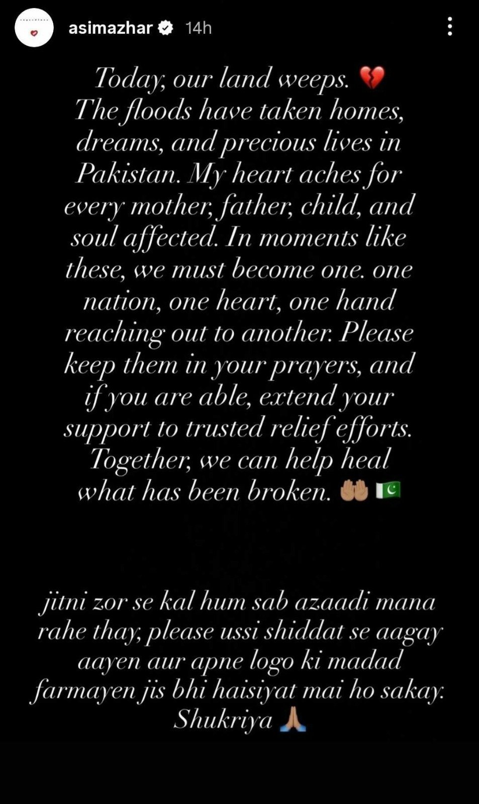 Celebrities, cricketers mourning the destruction of flooding in northern Pakistan