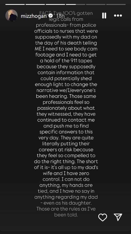 Brooke Hogan Raises New Speculations about Father Hulk Hogan's death