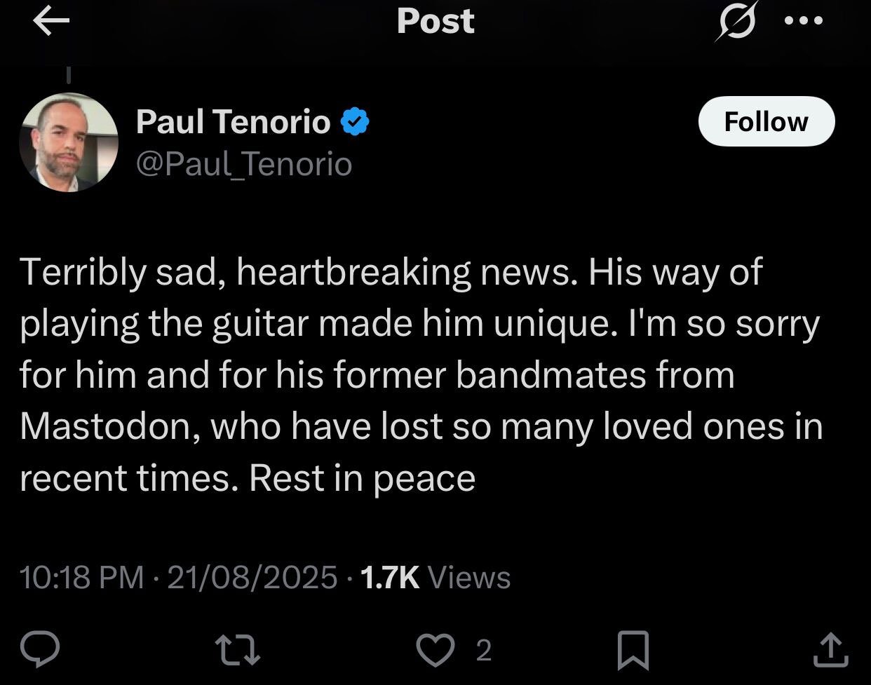 Fans respond to mastodon-co-founder Brent Hind's tragic death