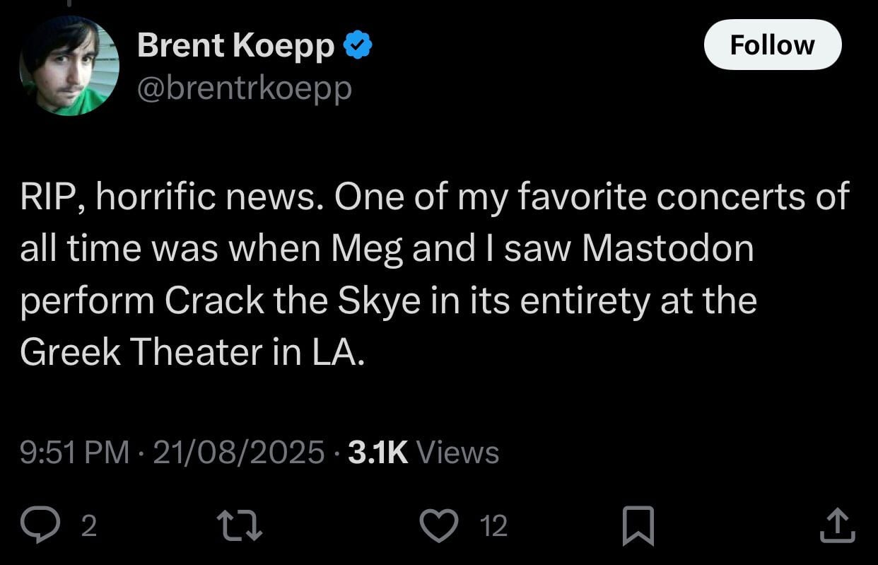 Fans respond to mastodon-co-founder Brent Hind's tragic death