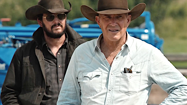Yellowstone -Actors in the foreground wearing lovely hats and the appearance of men who want something bad to happen