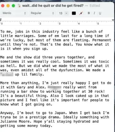 Devon shared on his Instagram Monday night