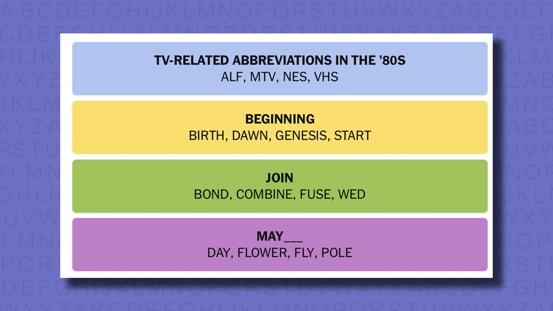 New -Connections Reply to Games 815 on a purple background