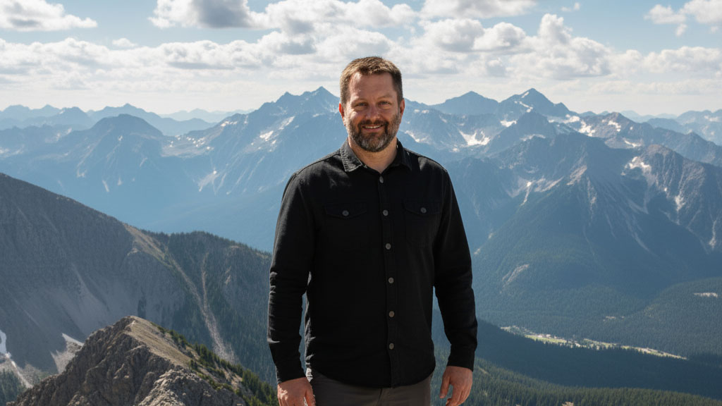 AI-generated Graham in the mountains.