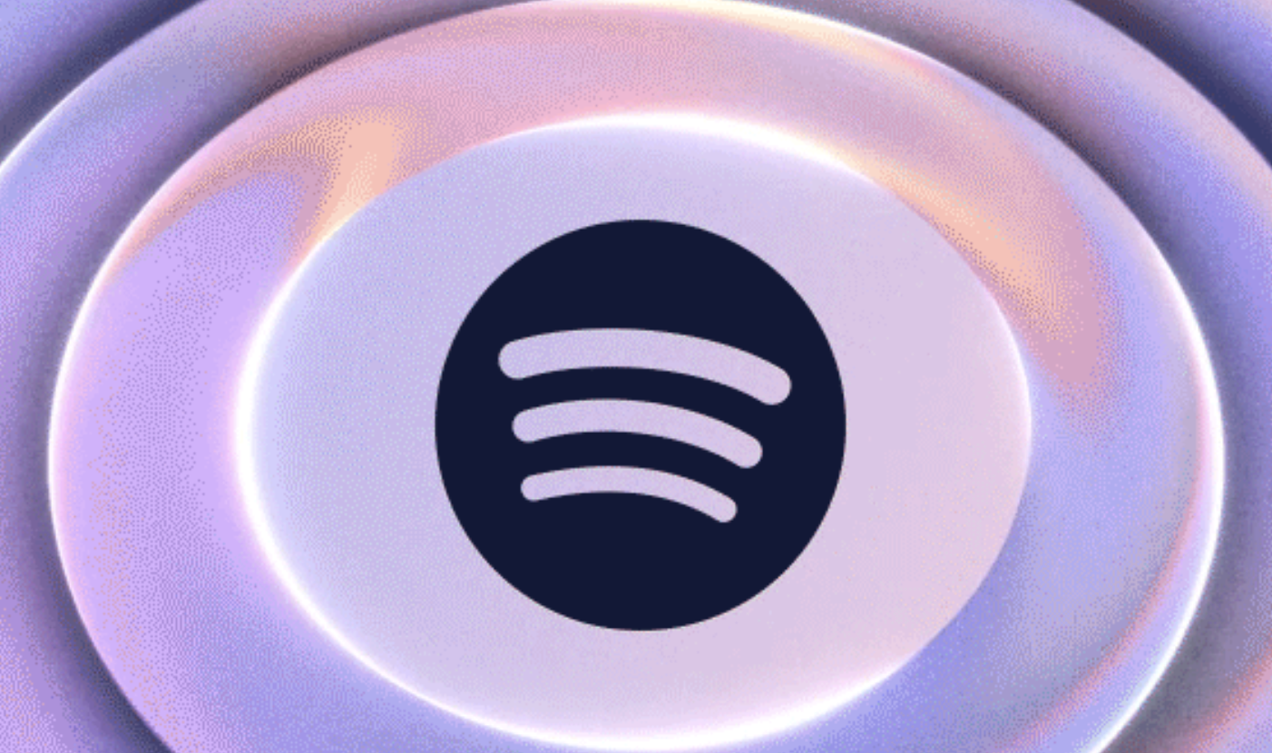Spotify -Logo in deep purple, surrounded by syrin rings to denote loss -free sound