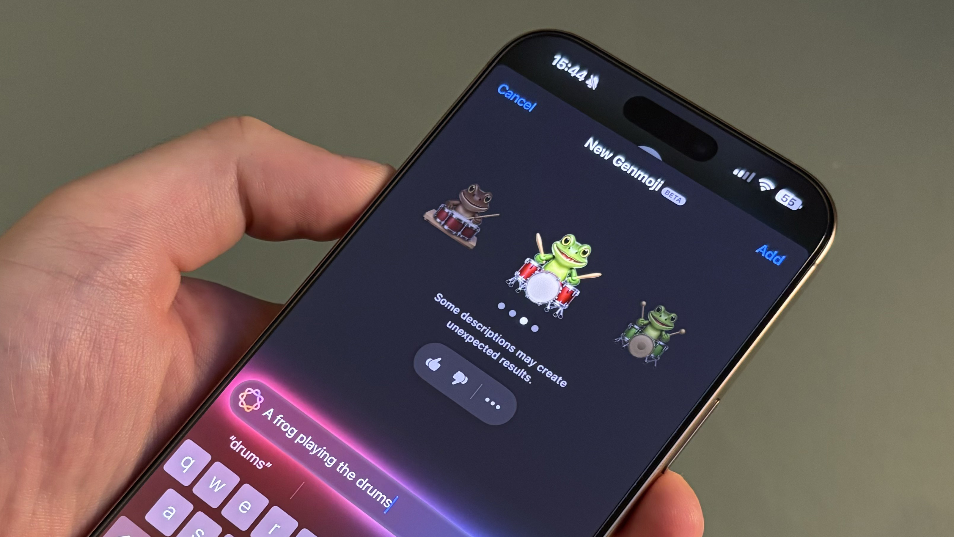 Hand holds a phone with seeds -emojis on screen