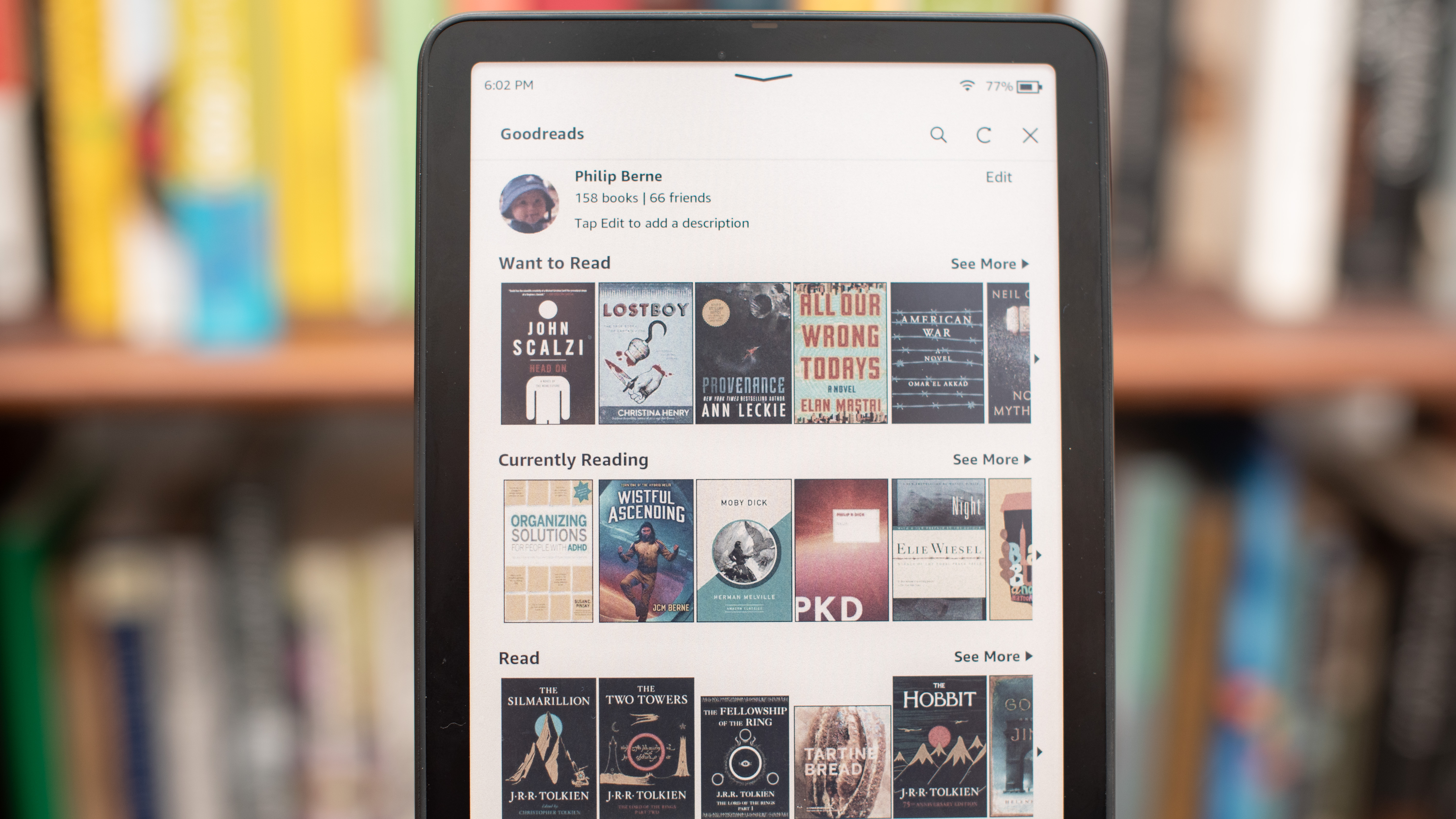 Amazon Kindle Colorsoft Signature Edition E-Reader shows graphic novels, cookbooks and fiction and settings