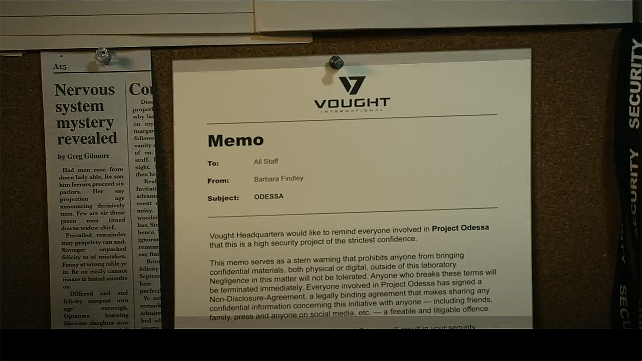 A Screenshot of a Vought -Memo Discussing Project Odessa in the boy's season 4 paragraph 4