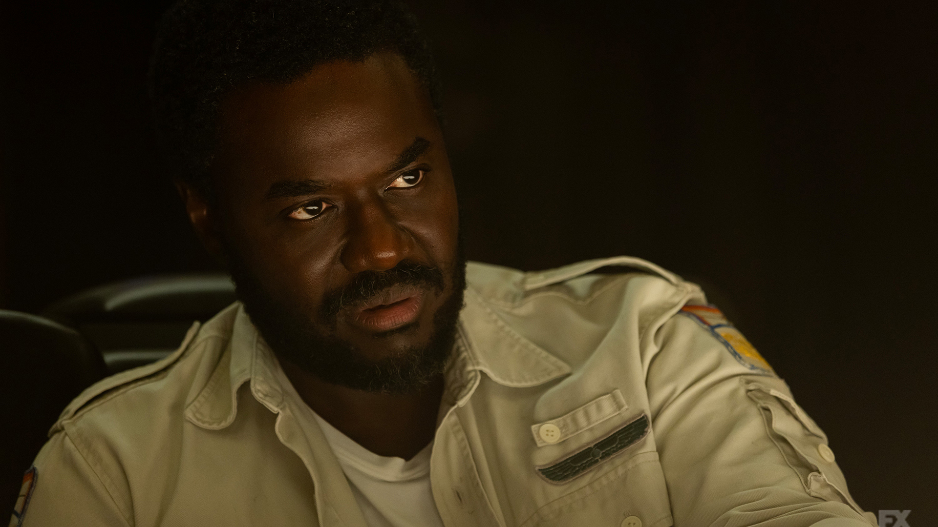 A near -drill of Morrow sitting down in Alien: Earth Episode 5