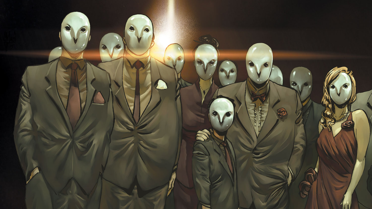 A screen shot of the villainy group called The Court of Owls in a DC Commerce