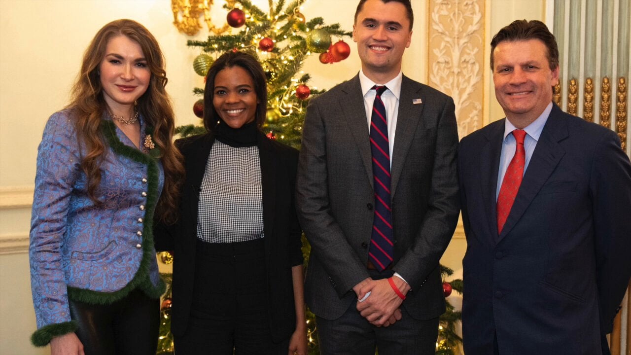 John Mappin,) Far right) with Charlie Kirk, Candace Owens and his wife, Irina (to the left)
