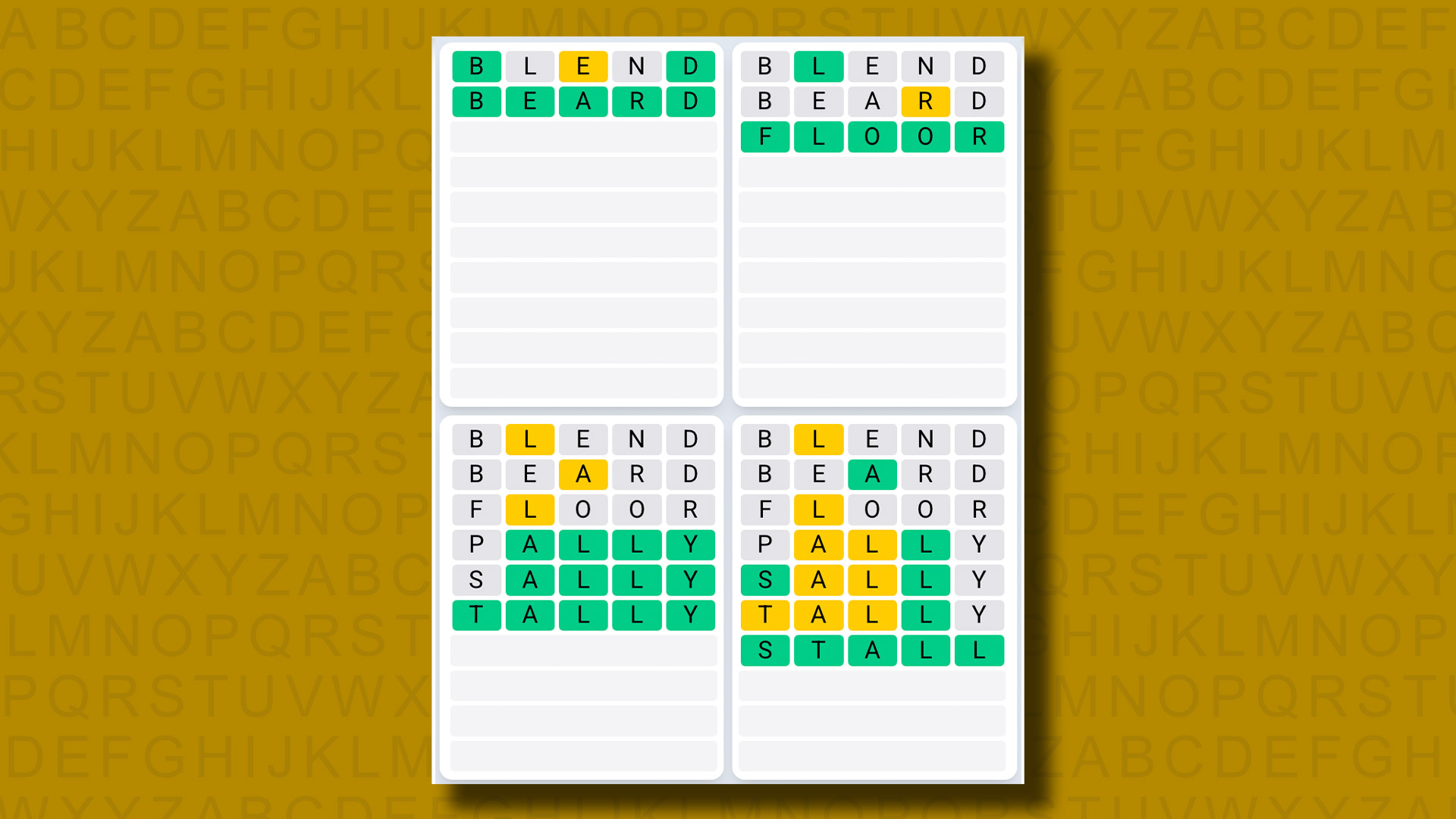Quordle Daily Sequence Reply to Games 1337 on a Yellow Background