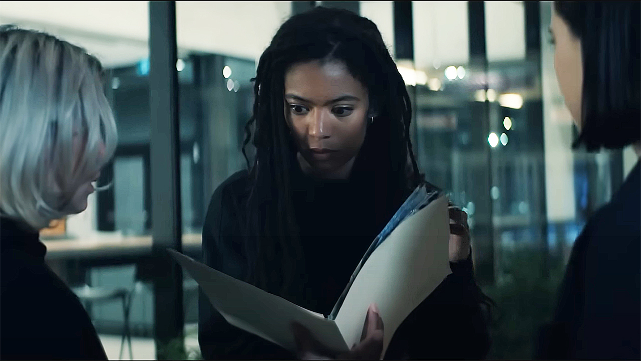 A shocked Marie who looks at the Odessa project file in Gen V season 2 section 2