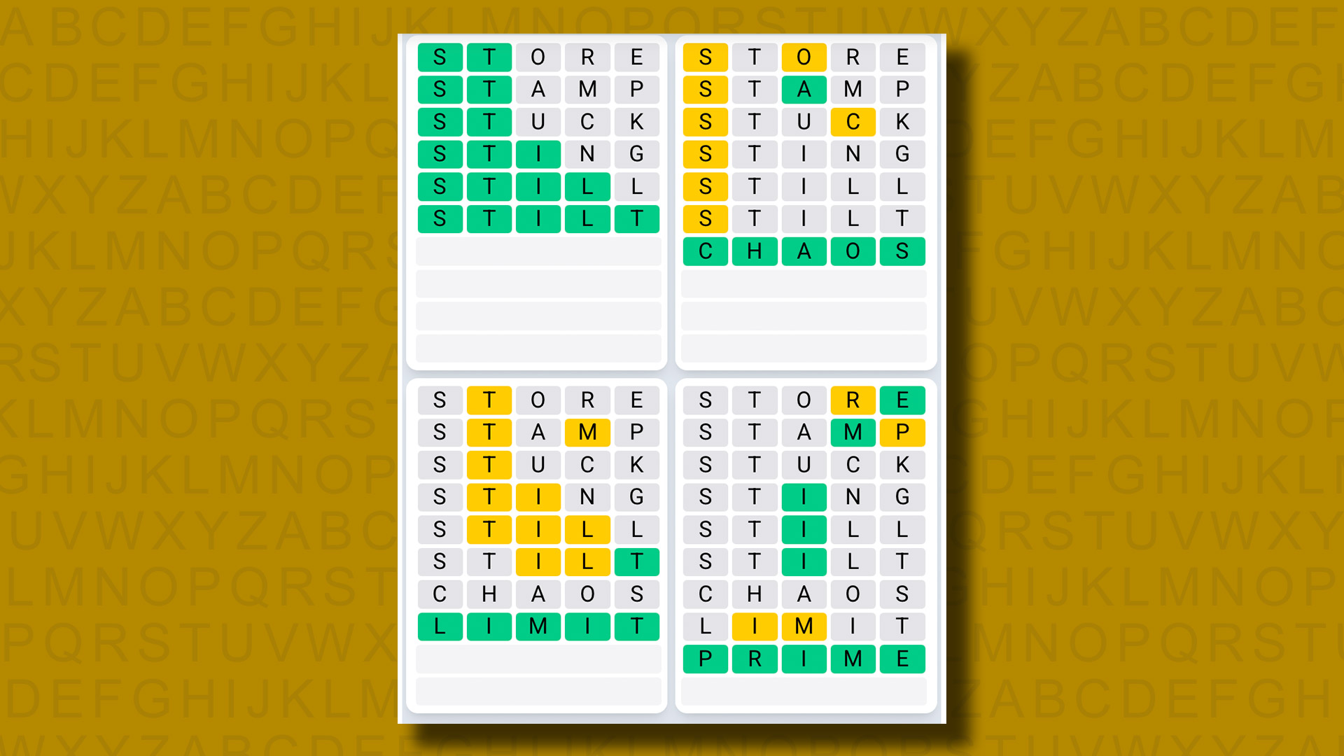 Quordle Daily Sequence Reply to Games 1339 on a Yellow Background