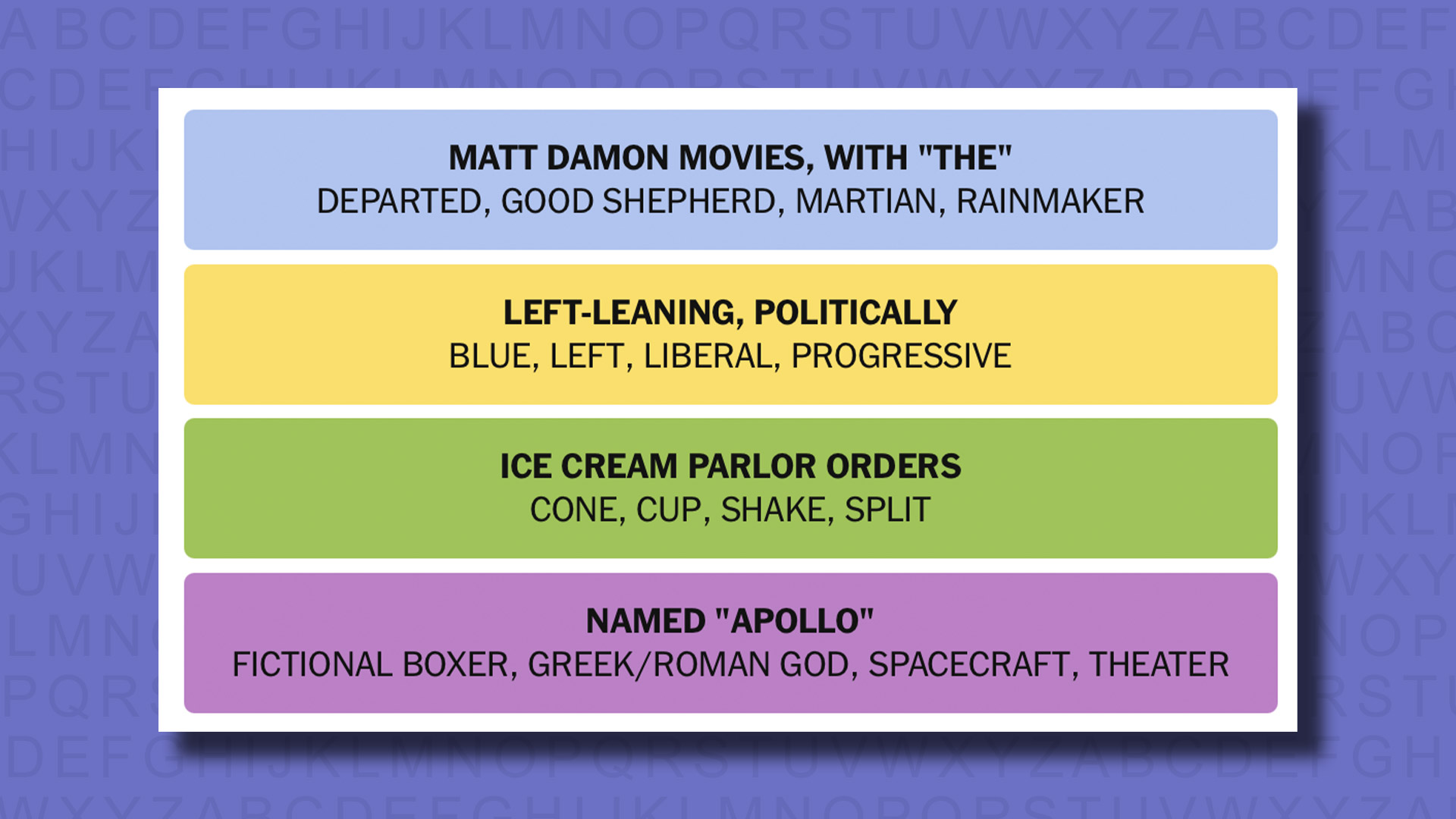 New -Connections Reply to Games 837 on a purple background