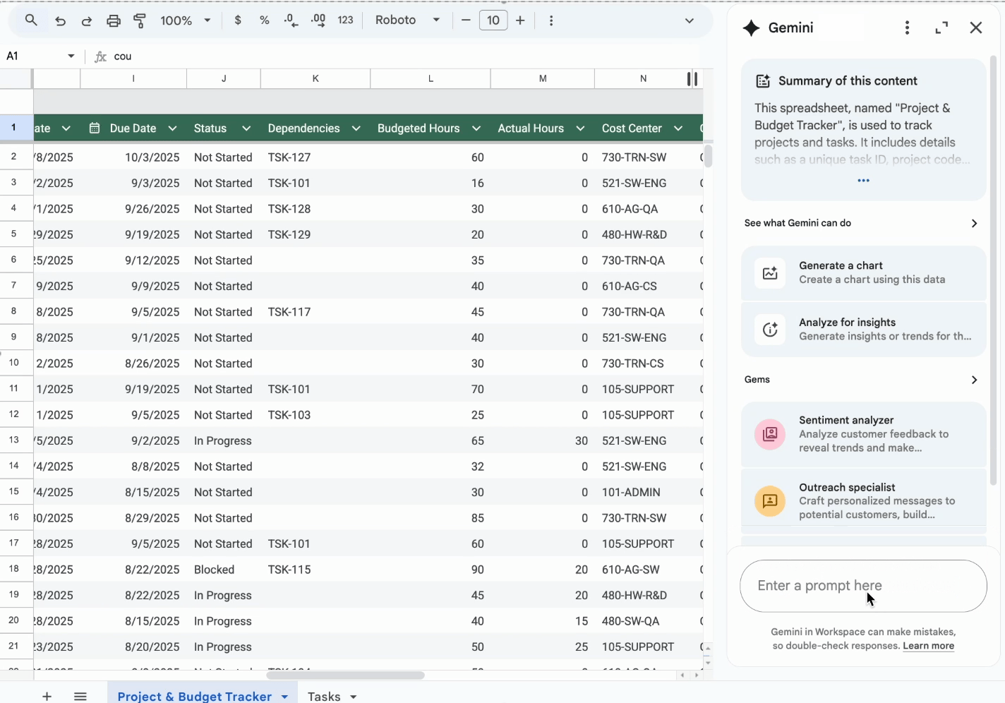 Google Gemini Sheets