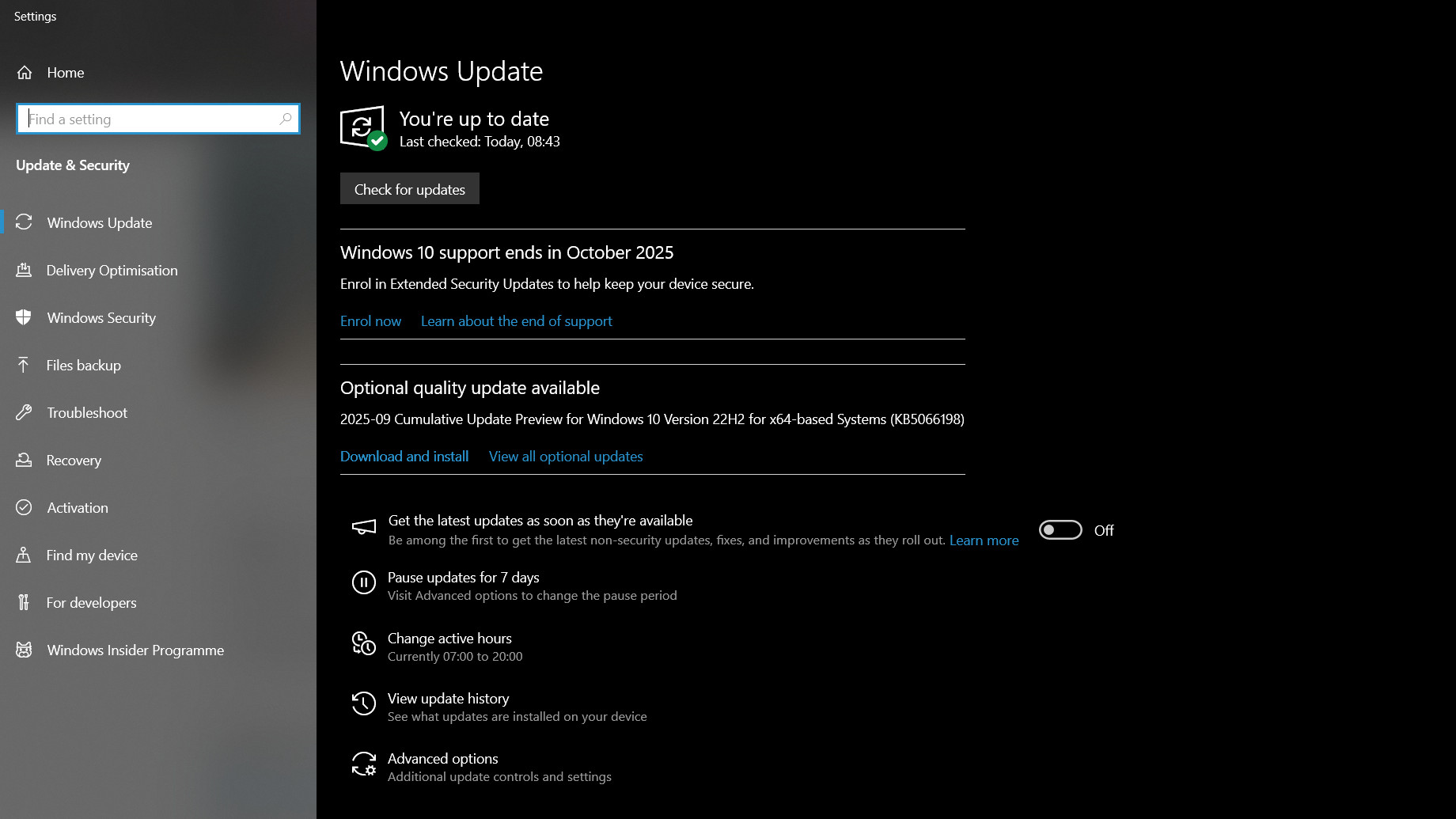 Windows 10 Sign up for extended support option in Windows Update