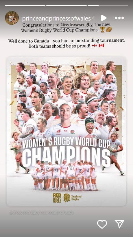 Kate Middleton and Prince William respond to Red Roses' World Cup benefit