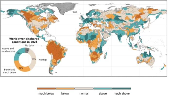 Cards showing the world's river discharge conditions in 2024. - WMO