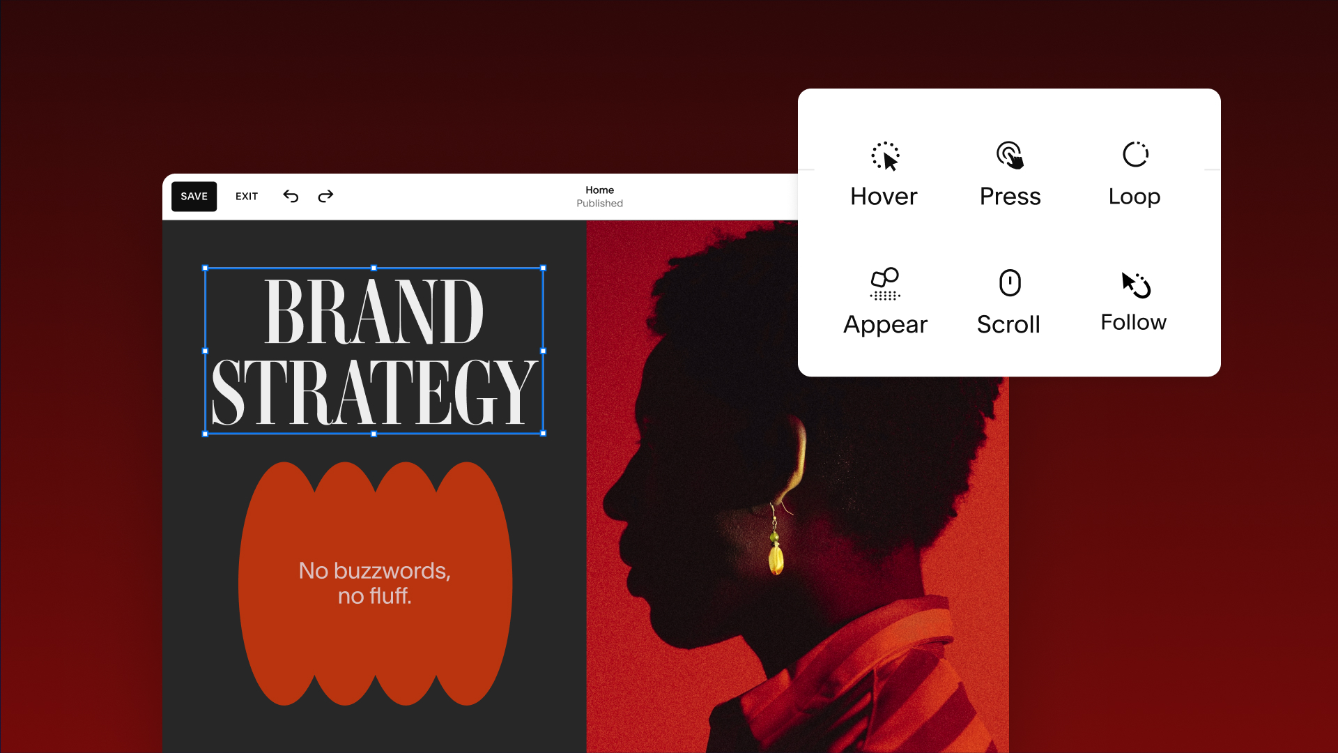 Screenshot of Squarespace Finish Layer Options