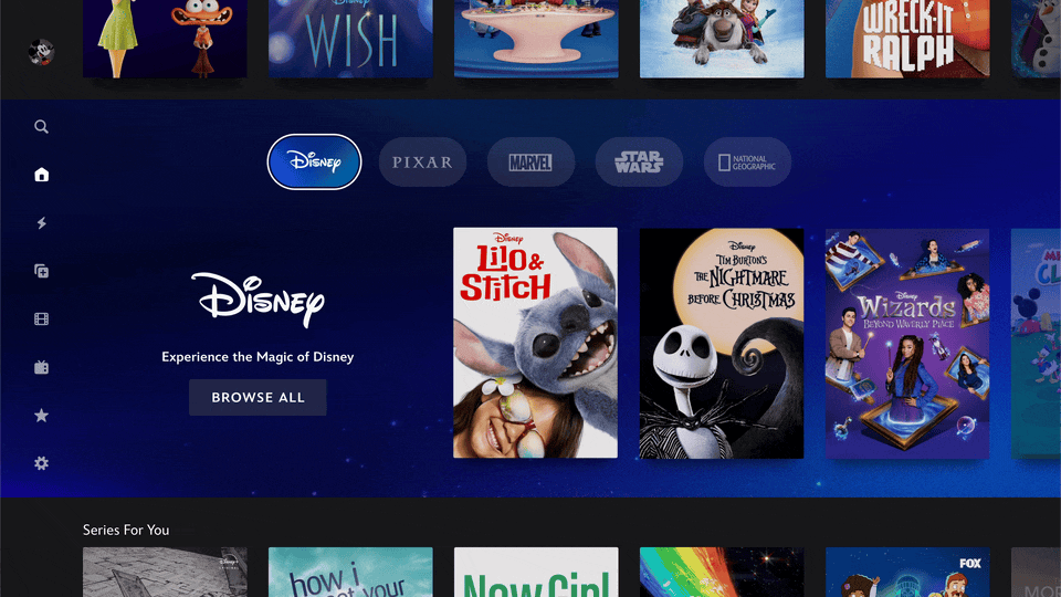 A screen showing the Disney+ interface