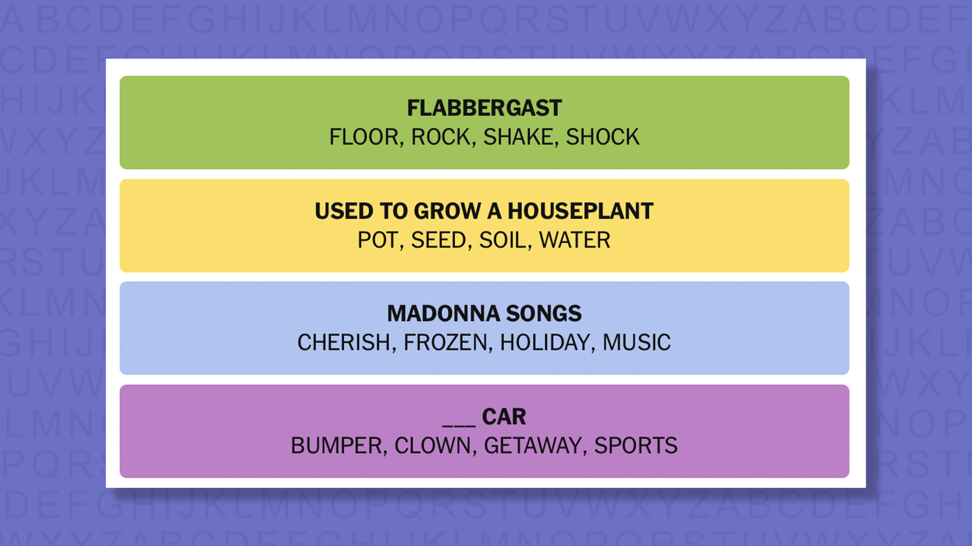 New -Connections Reply to Games 847 on a purple background