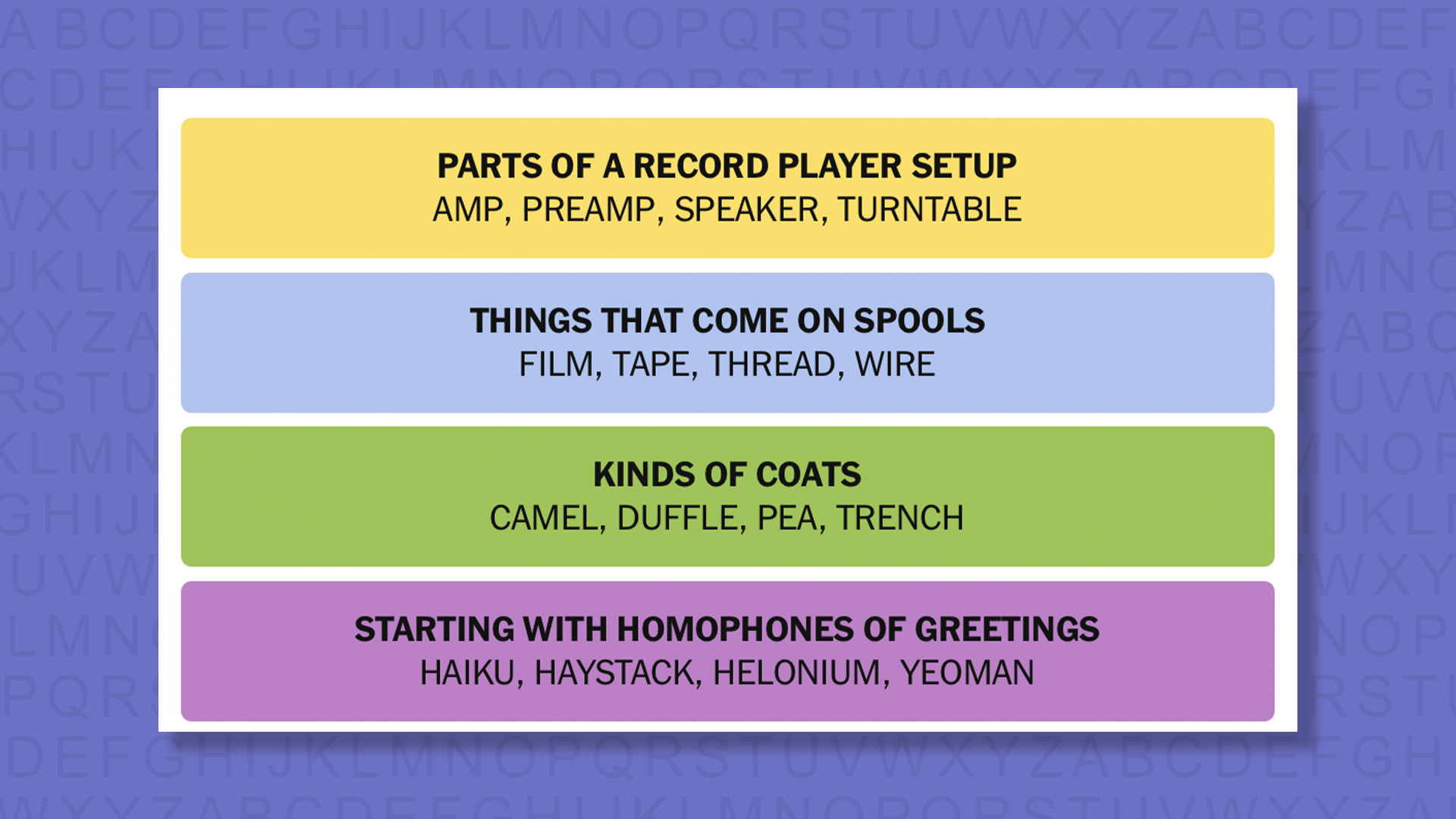 New -Connections Reply to Games 848 on a purple background