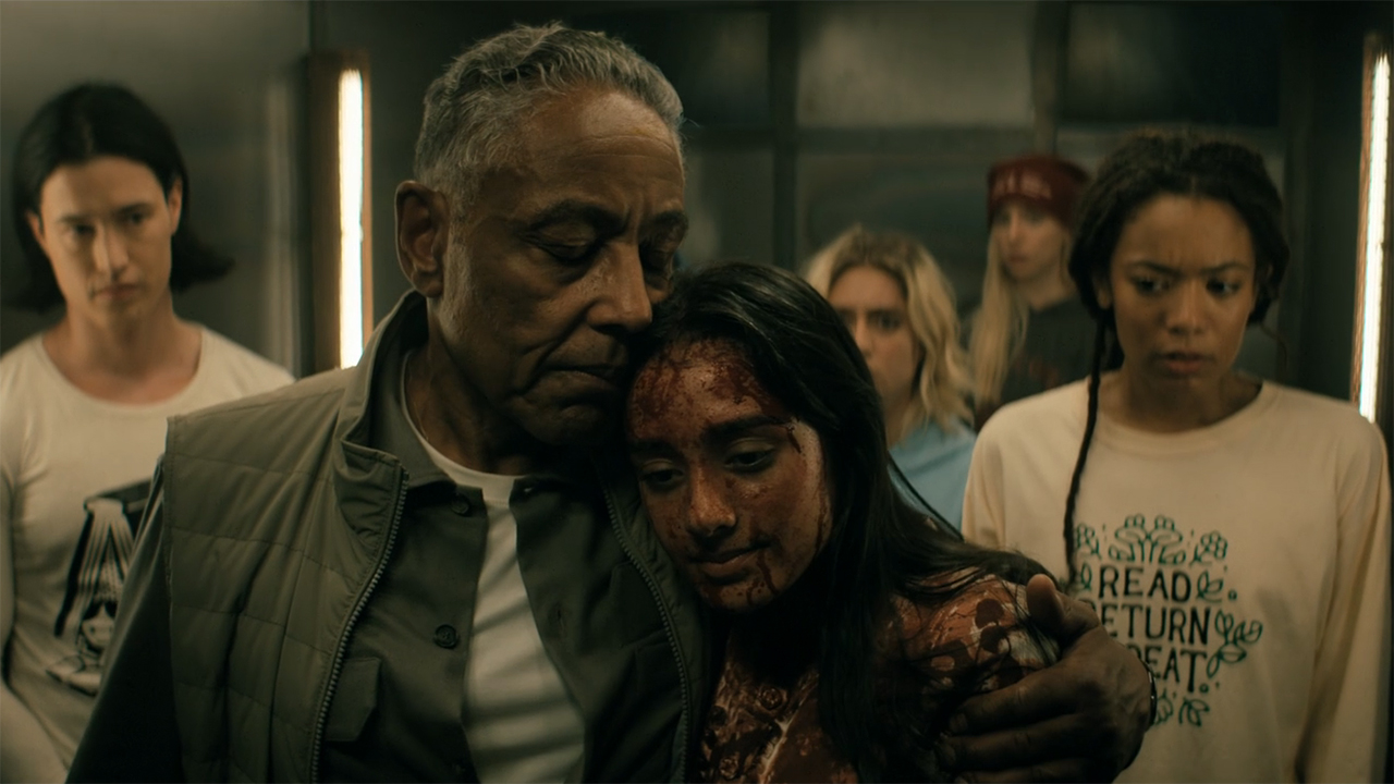 Stan Edgar embraces a blood -enhanced Zoe Neuman in Gen V season 2 section 6