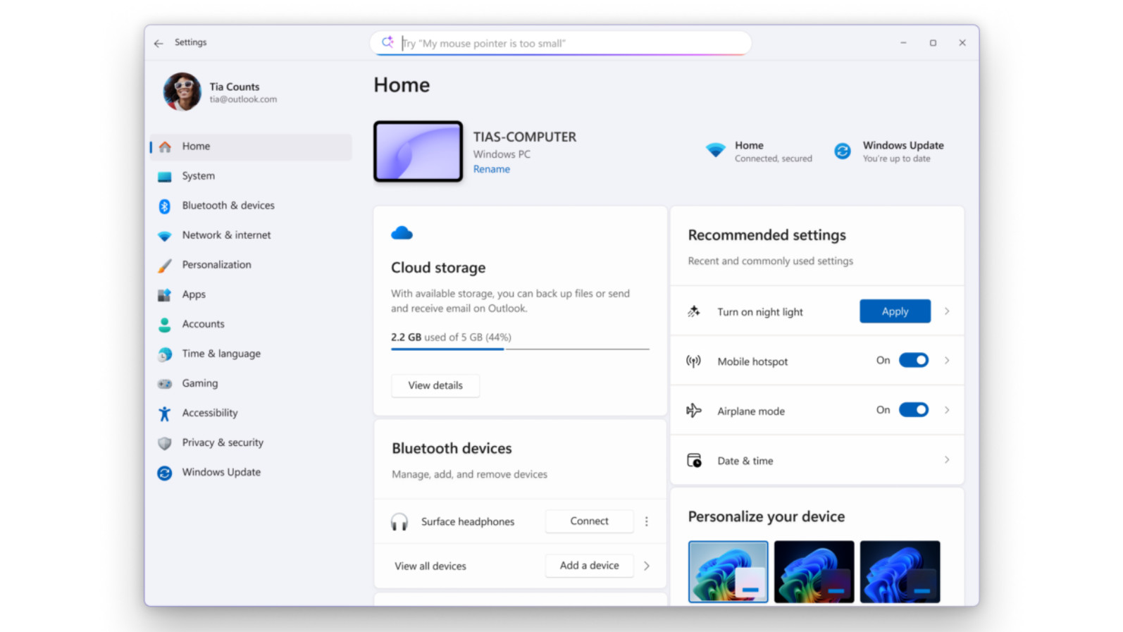 Windows 11 AI Settings Agent gets better in Preview Build shows recently used settings