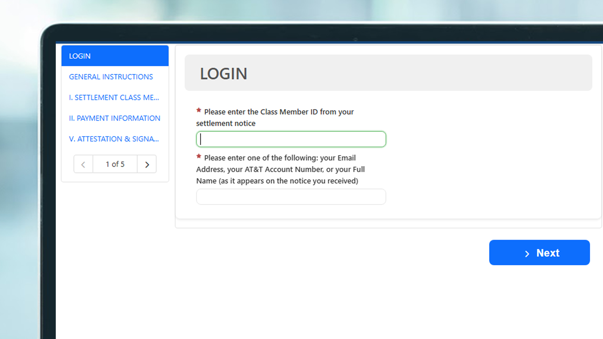 A laptop screen showing the login to an AT&T bill