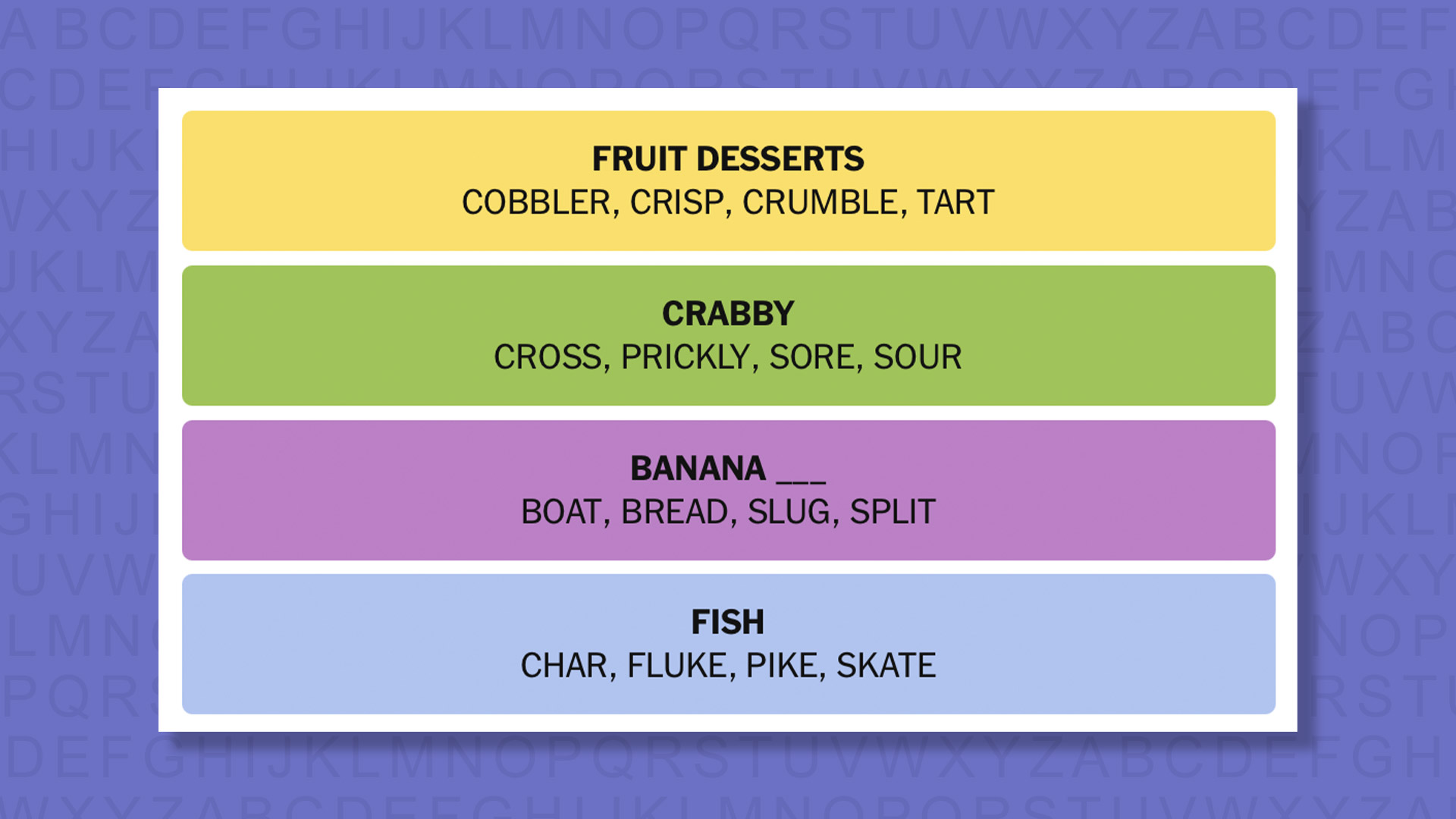 NYT Connections answers for game 858 on a purple background