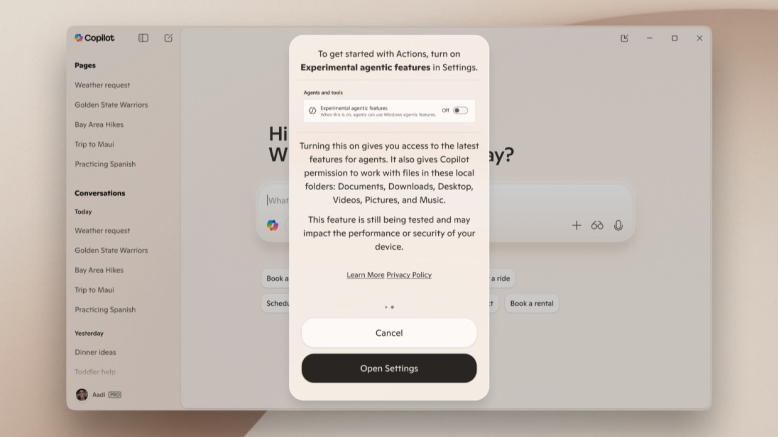 Windows 11 Copilot App AI agents